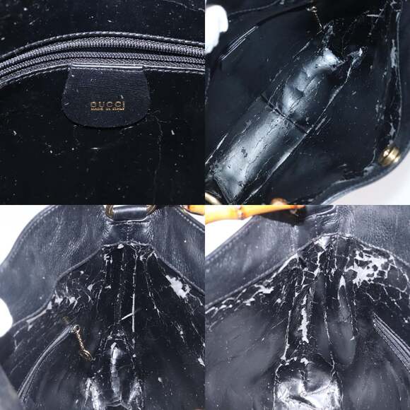 GUCCI Bamboo Hand Bag Leather Black Gold 001 1998 001 1998 - Picture 11 of 12